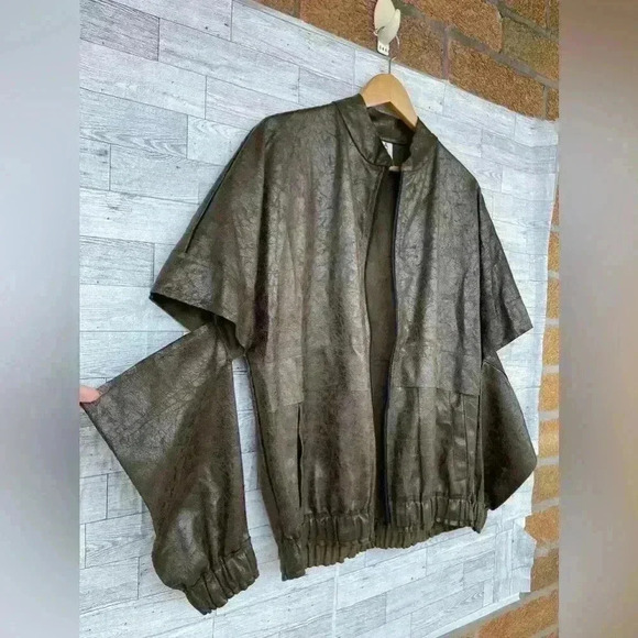 PLANET By LAUREN G VEGAN LEATHER CUT OUT METALLIC JACKET LARGE /1 - Picture 4 of 14